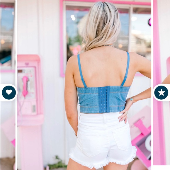 Denim corset top, sequin fringe, S, NWOT - Picture 3 of 6